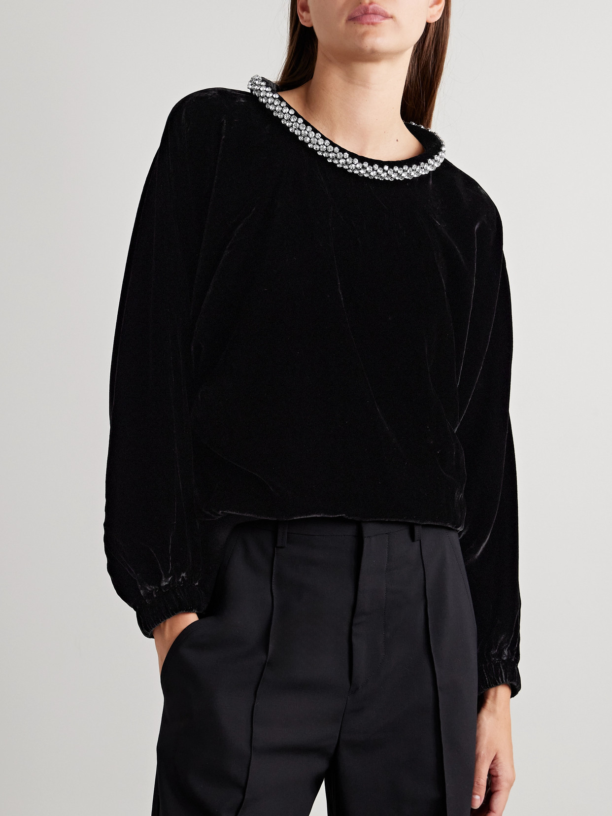 ISABEL MARANT BERTINA CRYSTAL-EMBELLISHED VELVET TOP