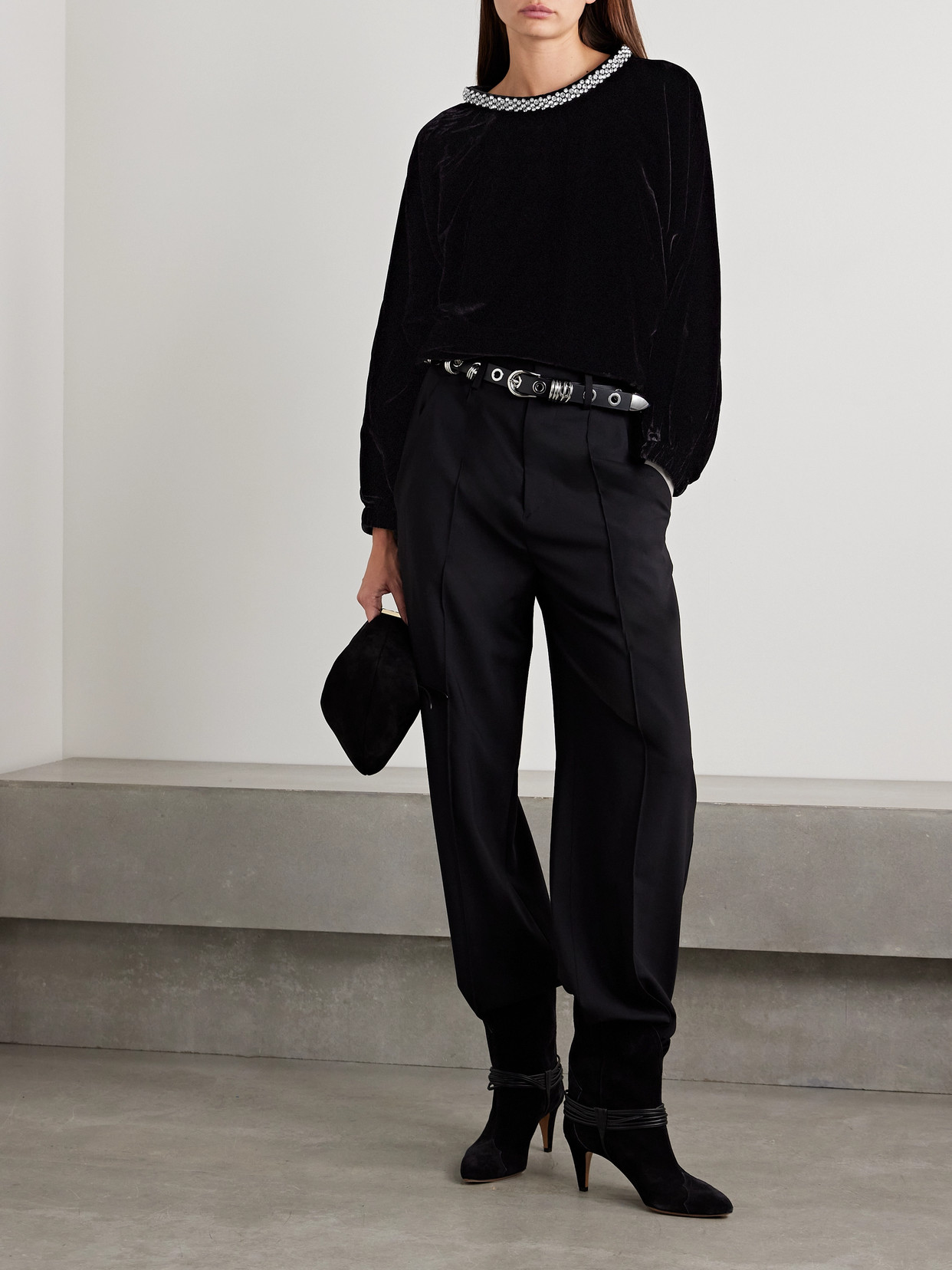 ISABEL MARANT BERTINA CRYSTAL-EMBELLISHED VELVET TOP