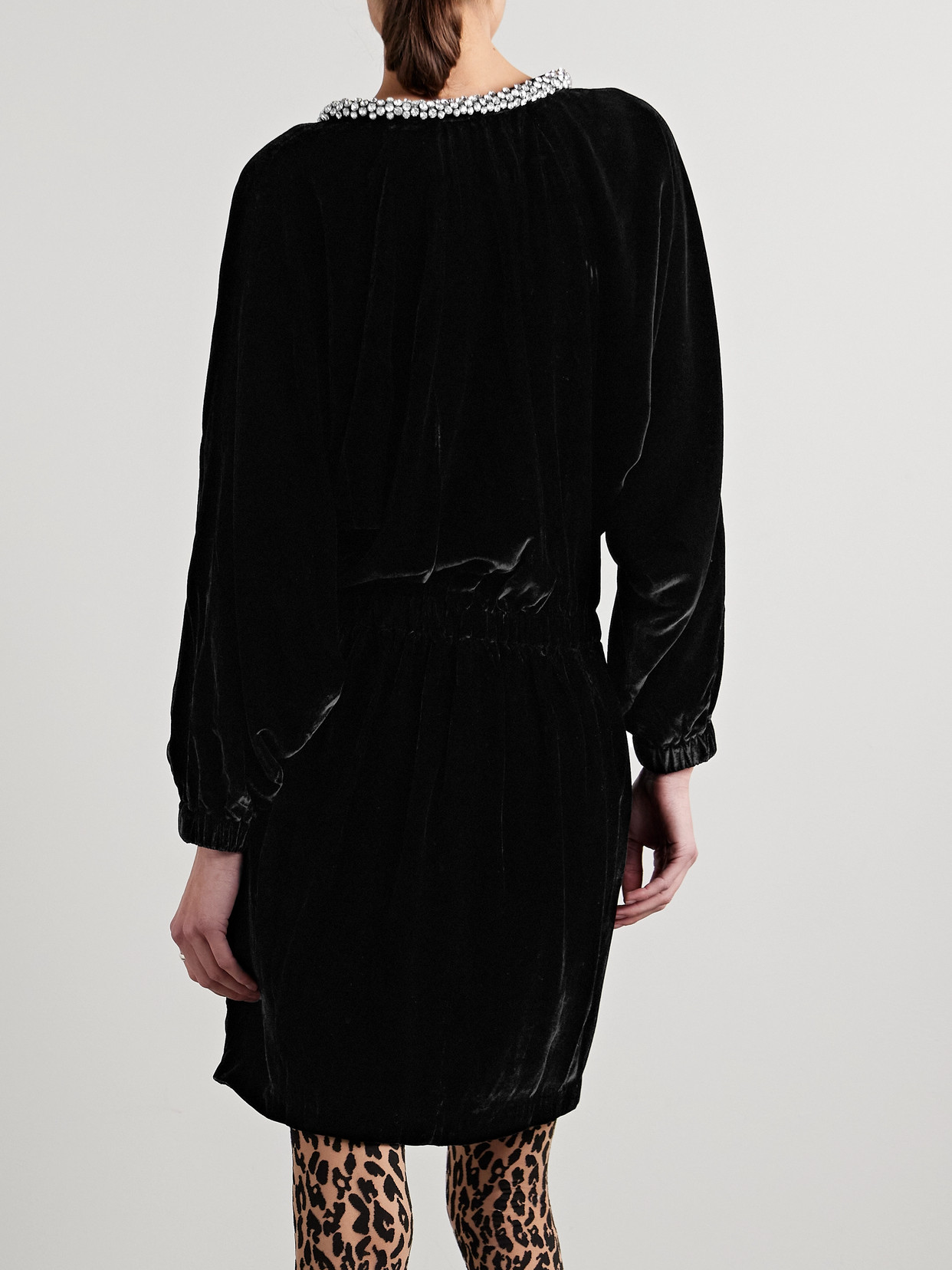 Isabel Marant Beniga Crystal-embellished Velvet Mini Dress In Black