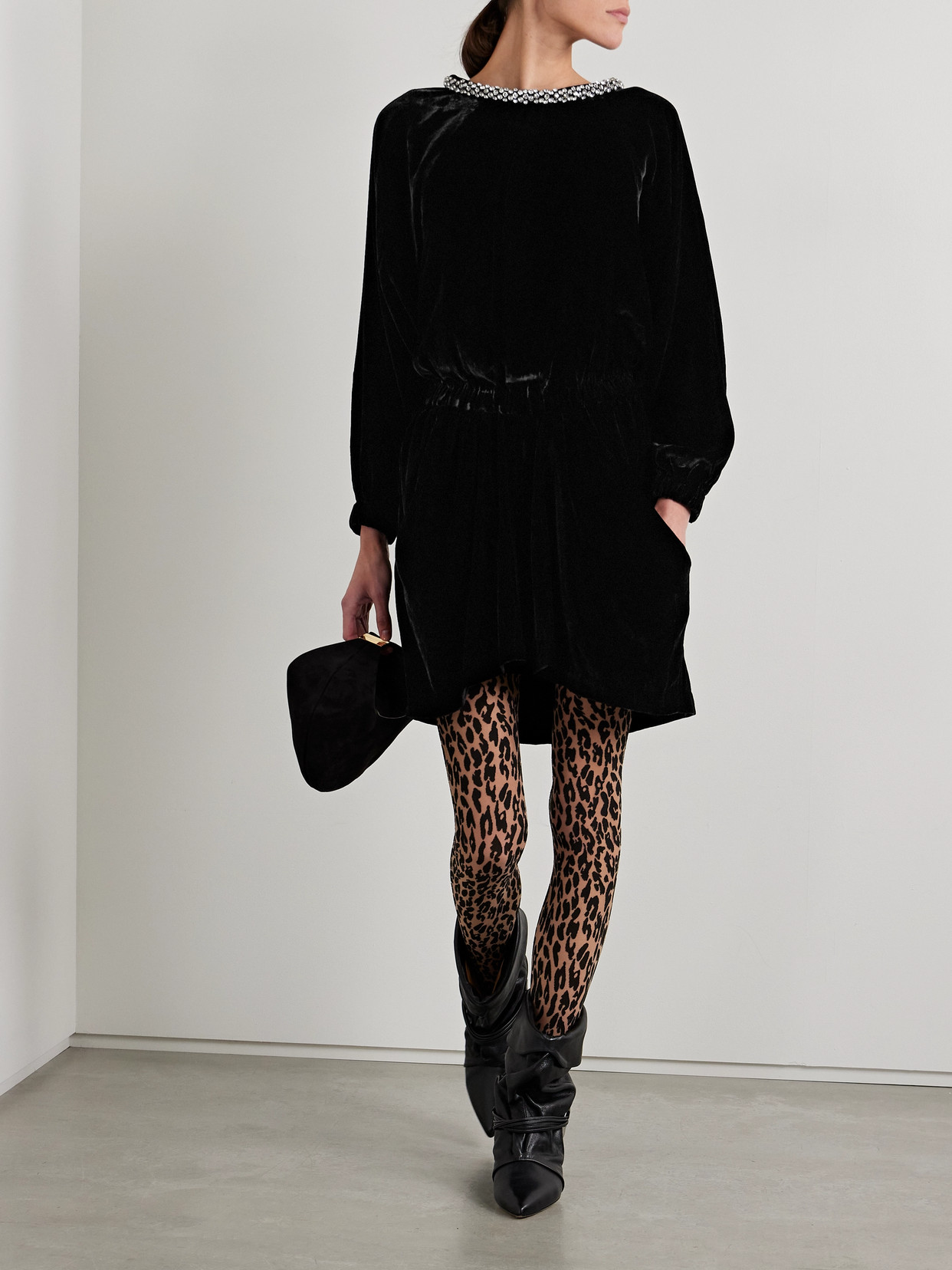 Isabel Marant Beniga Crystal-embellished Velvet Mini Dress In Black