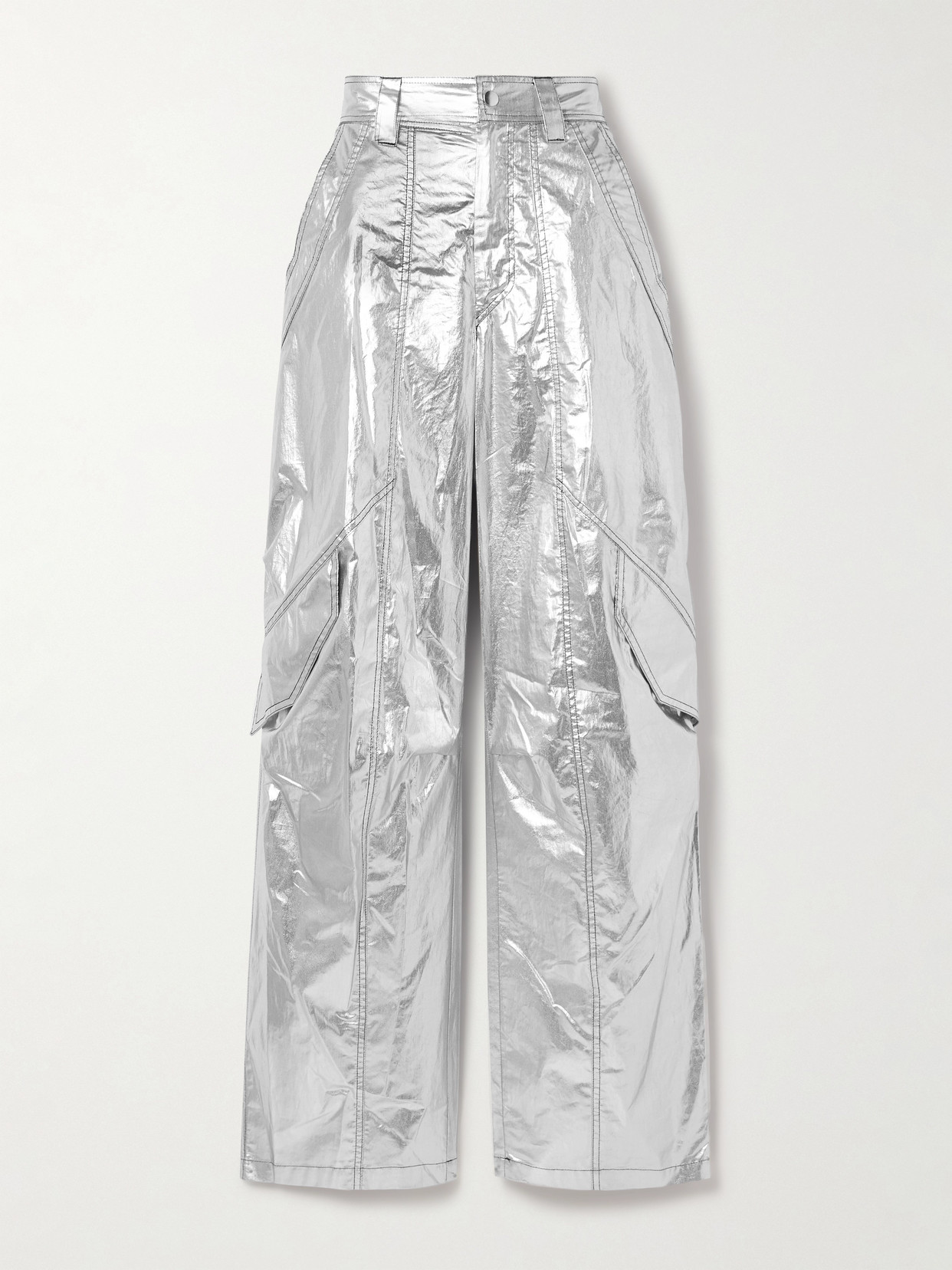 Isabel Marant Divina Metallic Coated Cotton-blend Barrel-leg Pants In Silver