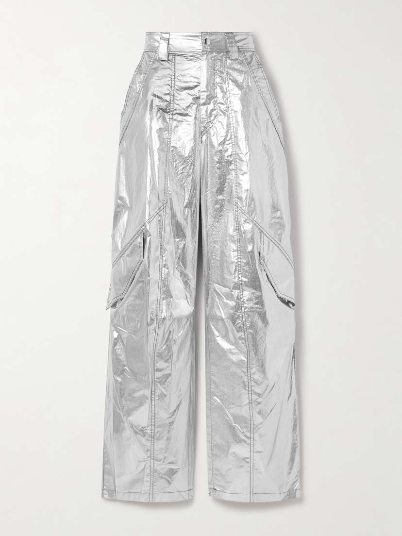 Isabel Marant Divina Metallic Coated Cotton-blend Barrel-leg Pants