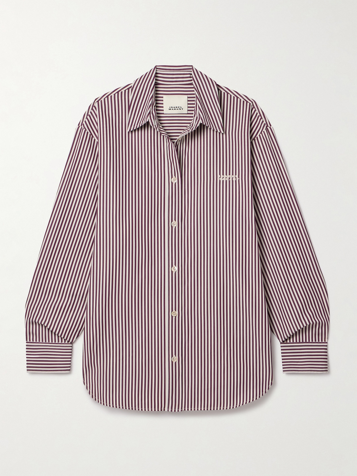 Isabel Marant - Fabriza Embroidered Striped Cotton-poplin Shirt - Burgundy