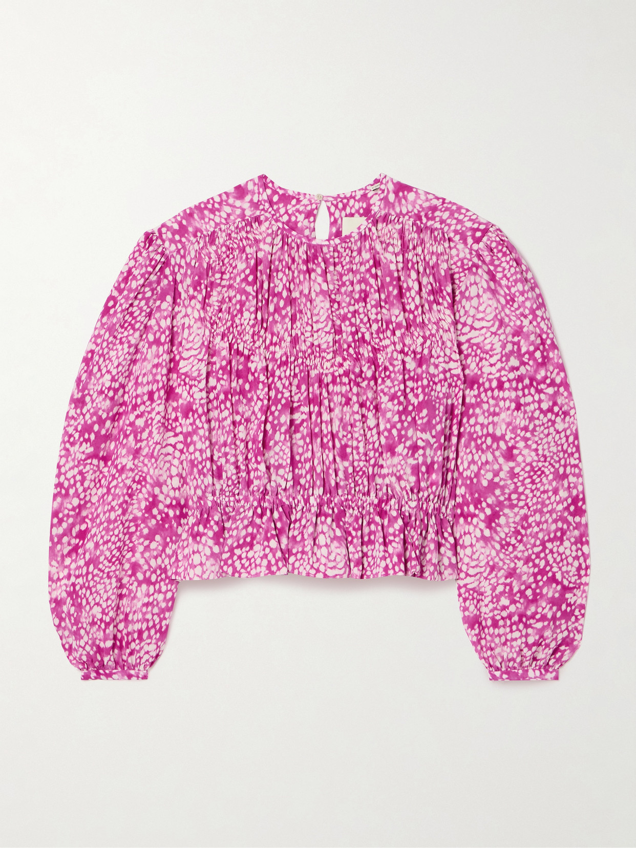 Isabel Marant Gelina Gathered Printed Silk-blend Crepe Blouse In Pink