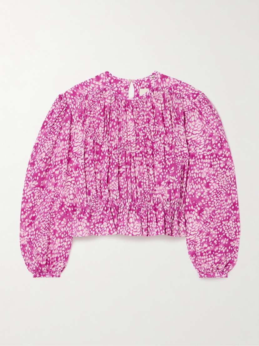 Isabel Marant Gelina Gathered Printed Silk-blend Crepe Blouse