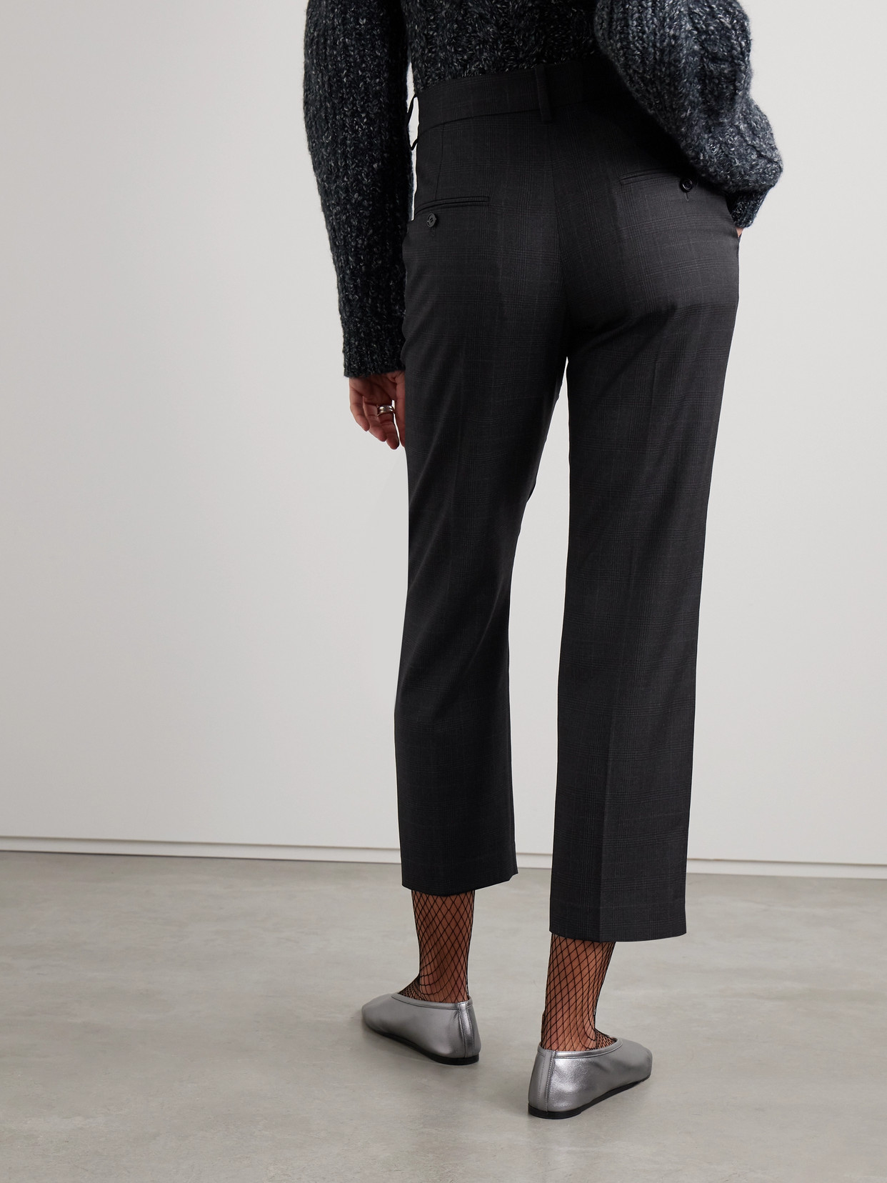 ISABEL MARANT RITANA CROPPED PRINCE OF WALES CHECKED WOOL TAPERED PANTS