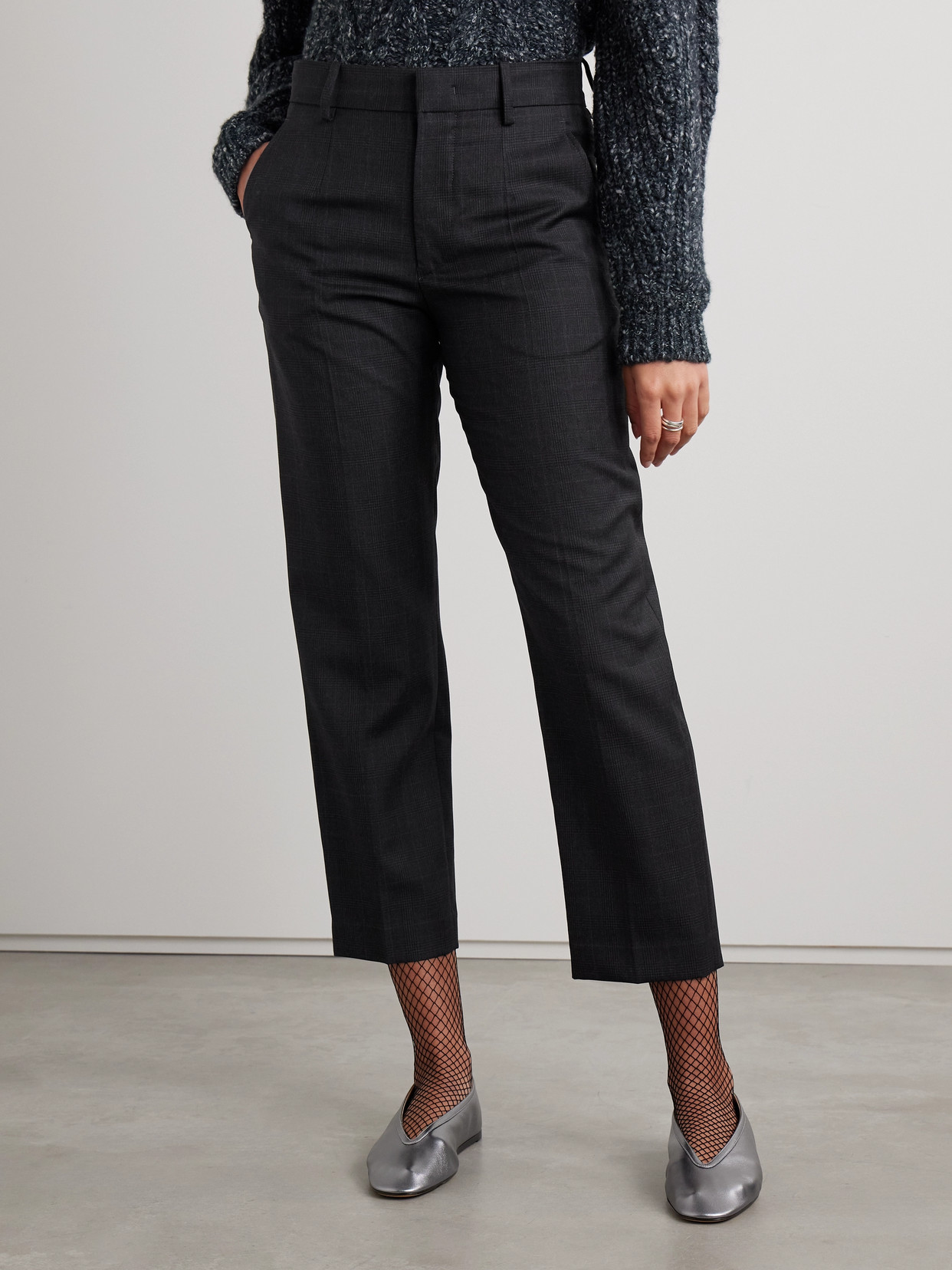 ISABEL MARANT RITANA CROPPED PRINCE OF WALES CHECKED WOOL TAPERED PANTS