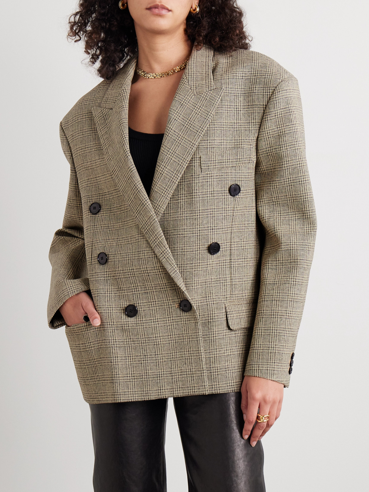 Isabel Marant Klero Double-breasted Checked Wool Blazer In Multi
