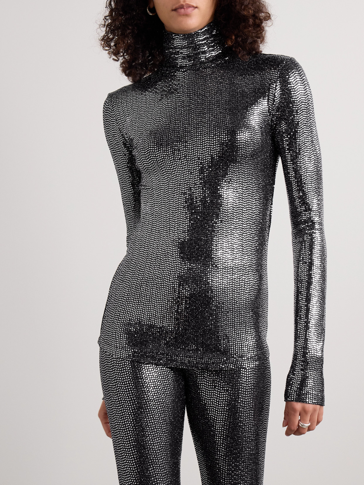 Isabel Marant Joyela Sequined Stretch-jersey Turtleneck Top In Black
