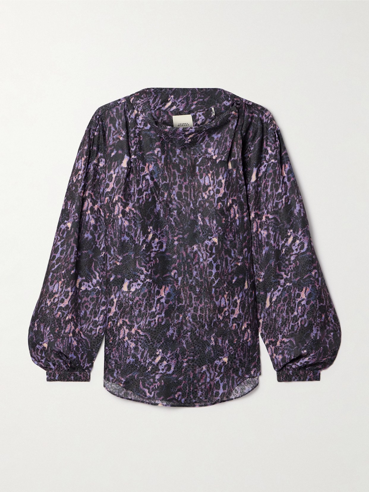 Isabel Marant Muriel Draped Printed Satin-jacquard Shirt In Purple