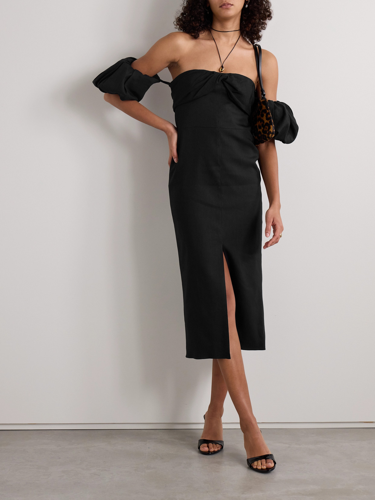 ISABEL MARANT DARLENA STRAPLESS GATHERED HEMP-BLEND MIDI DRESS