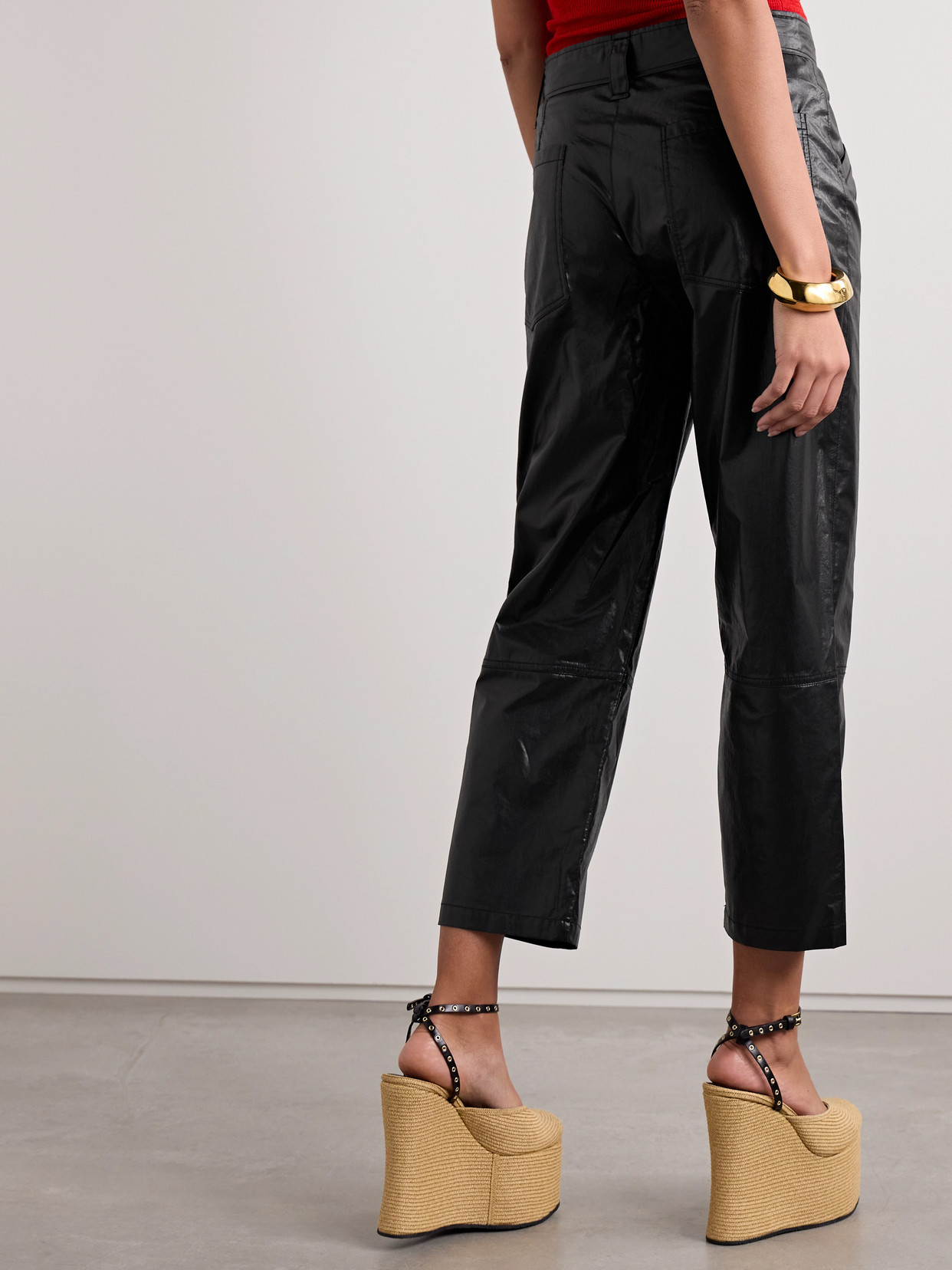 Isabel Marant Patent-finish Cotton Cropped Trousers In Black