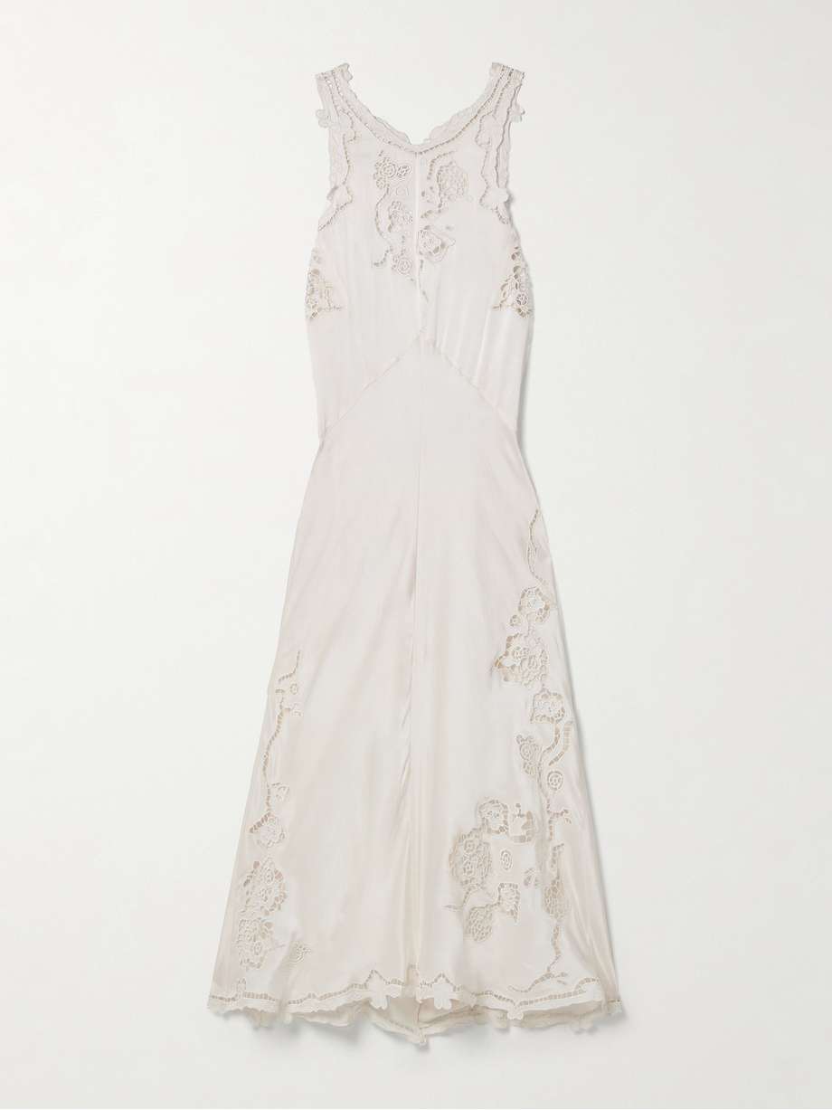 jadel open-back guipure lace-trimmed silk-blend satin midi dress