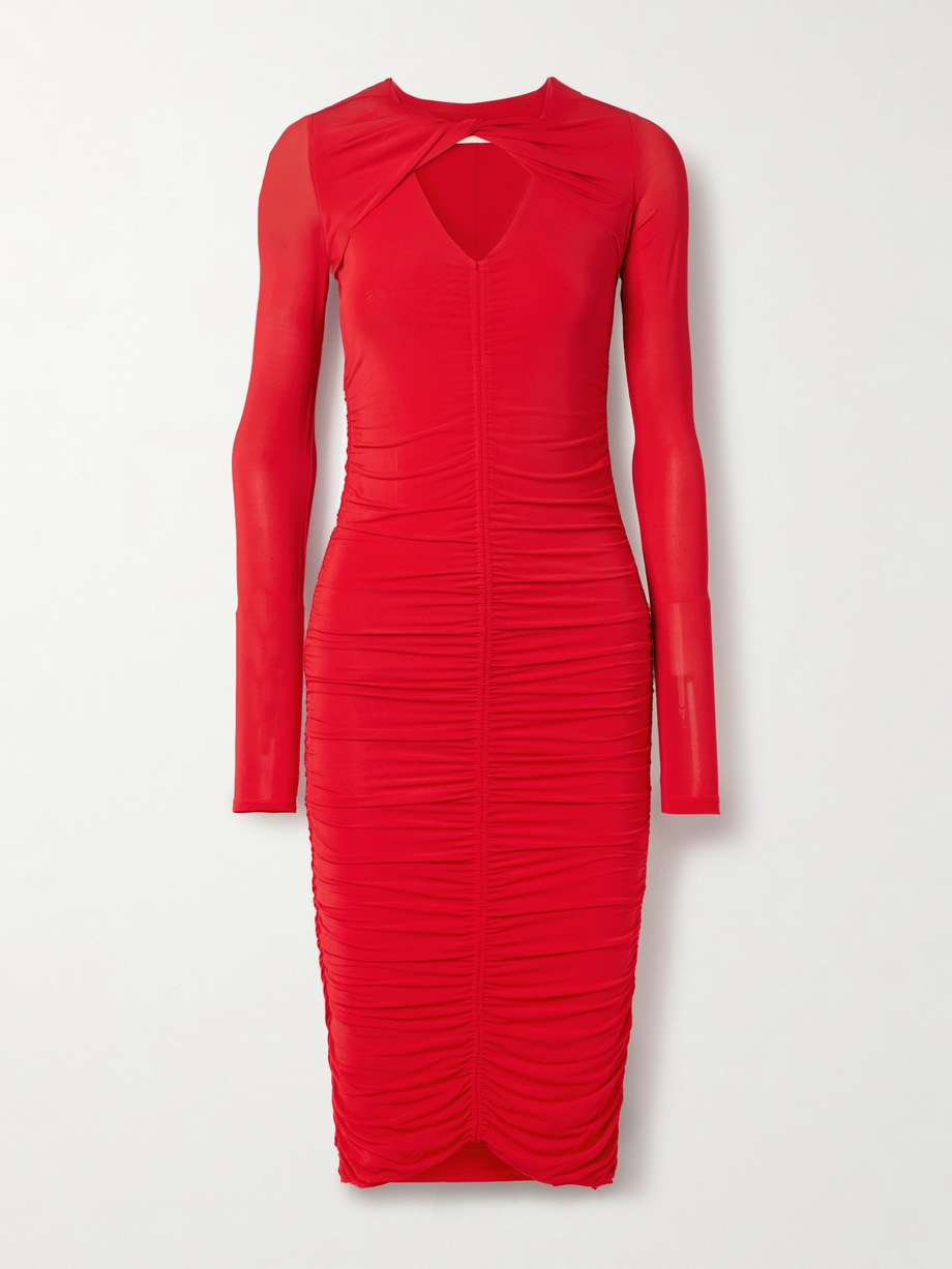 volgane cutout ruched stretch-jersey midi dress