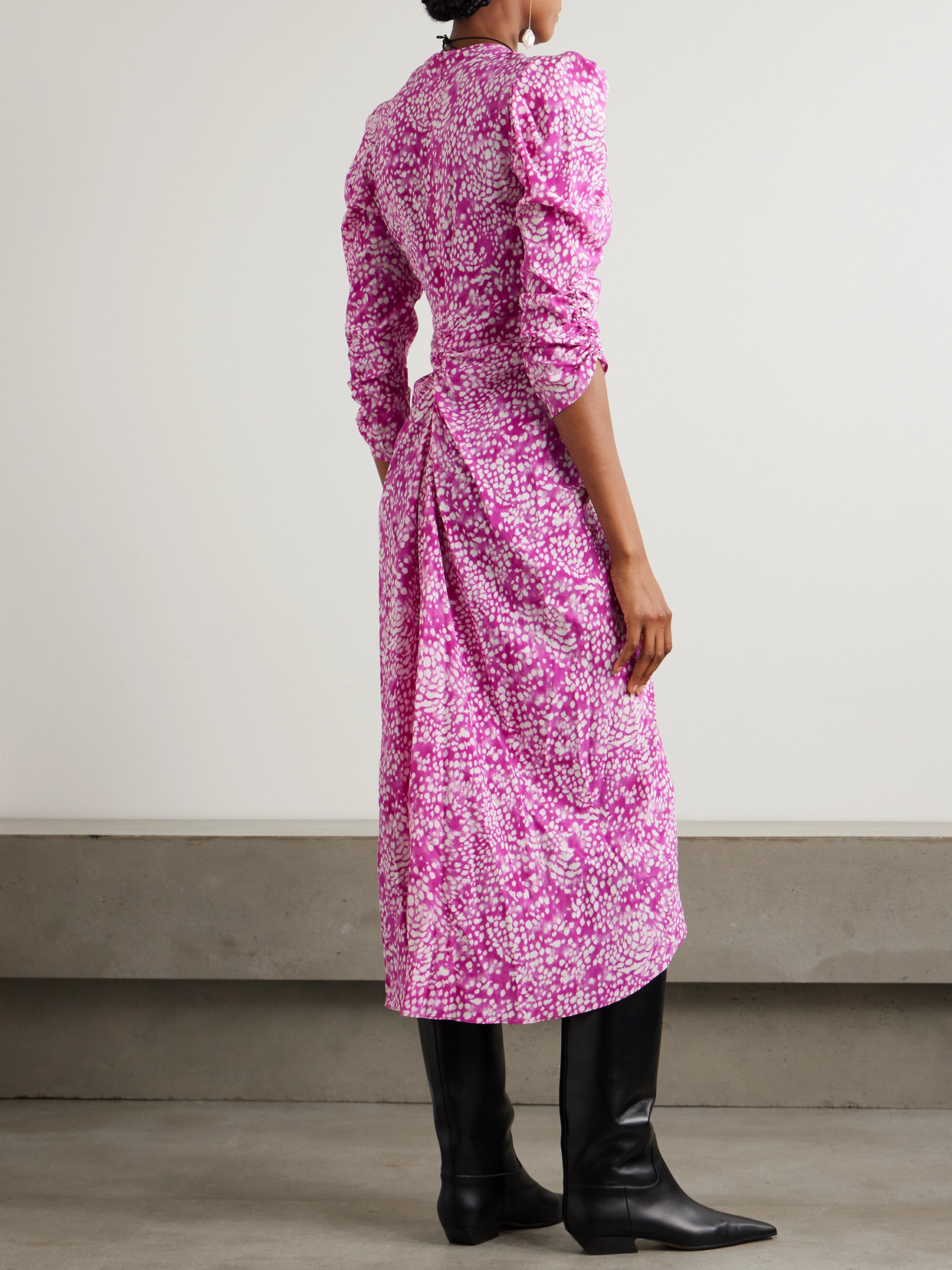 Isabel Marant Albini Printed Asymmetric Stretch-silk Dress In Pink
