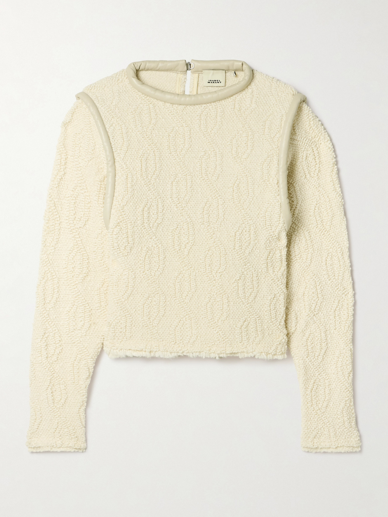 Isabel Marant Ladiva Leather-trimmed Cable-knit Wool-blend Bouclé Sweater In Ecru