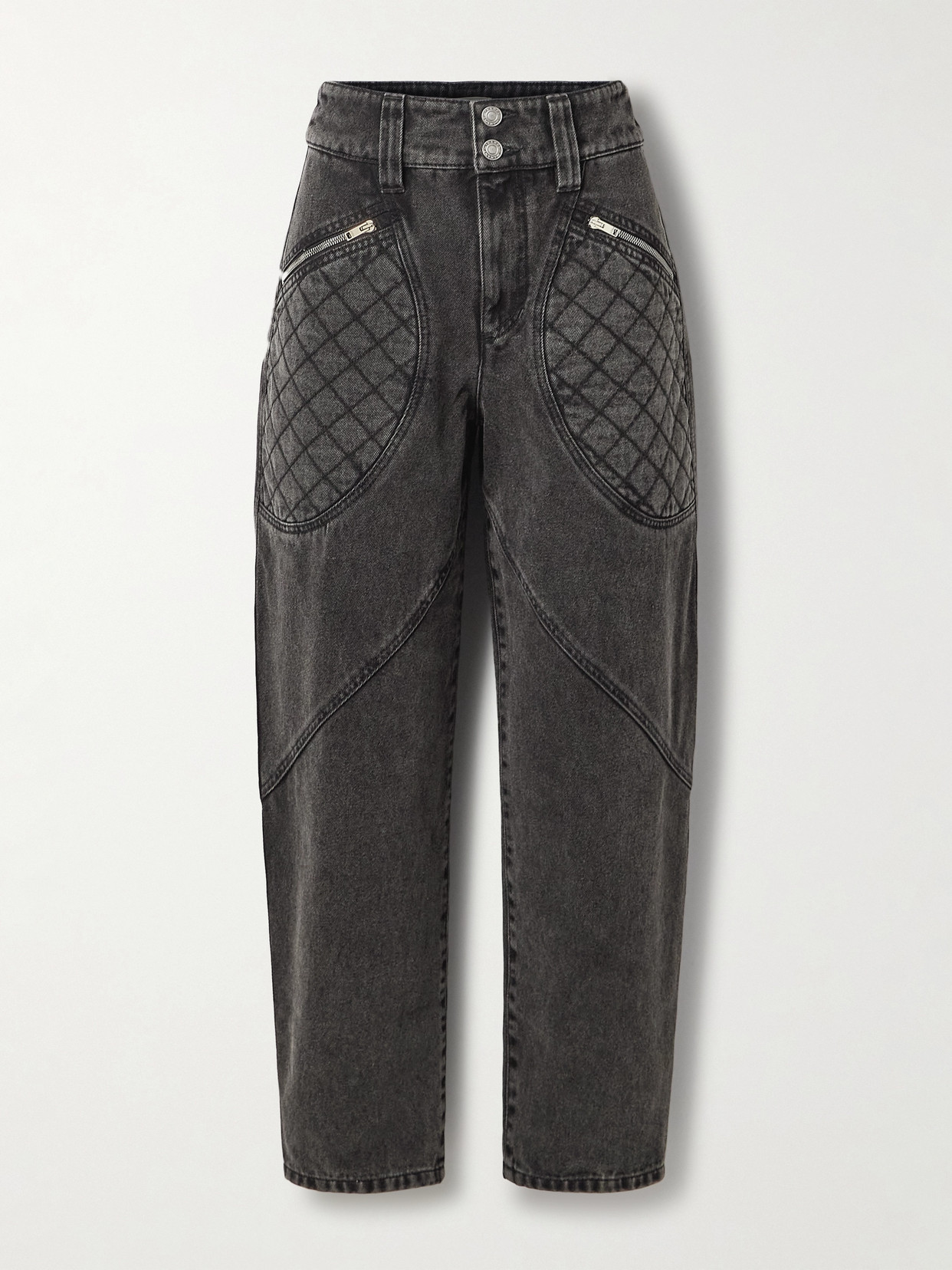 Isabel Marant Catarina Quilted High-rise Tapered Jeans In Gray