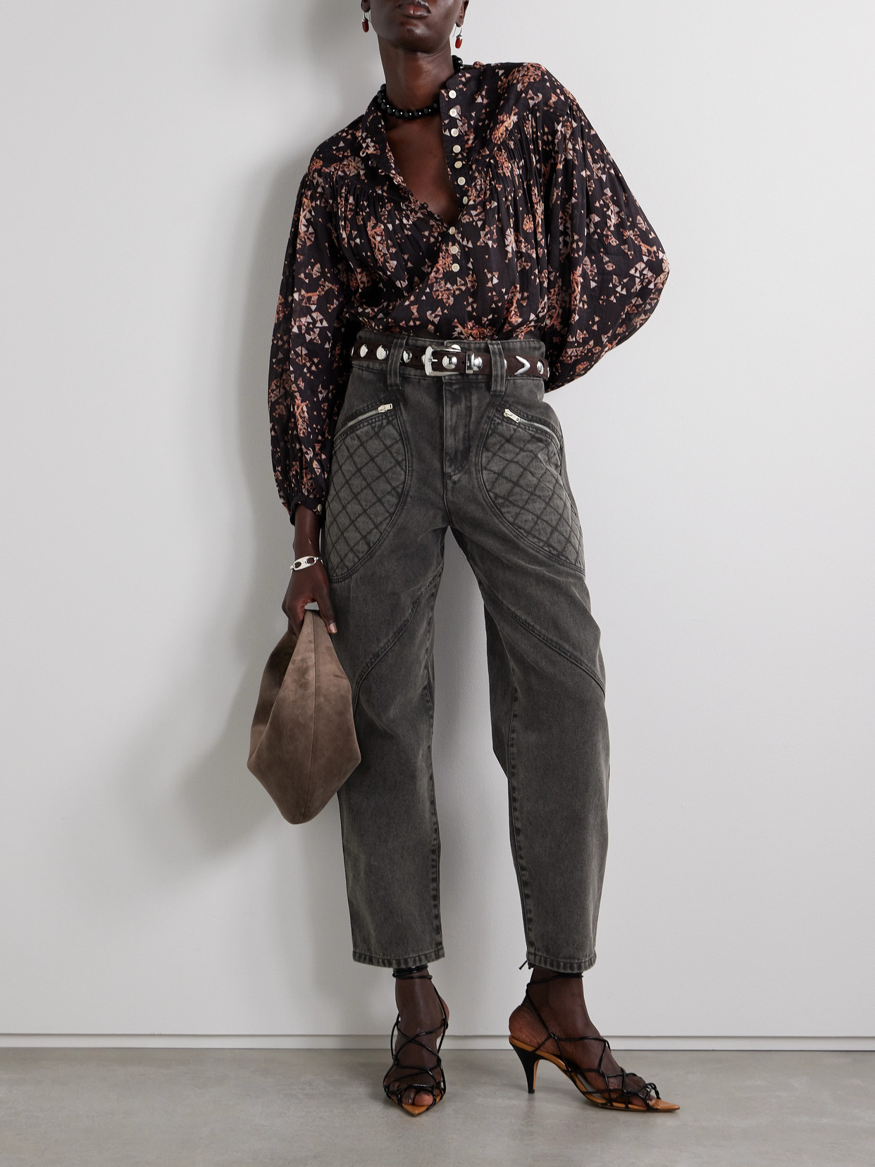 Isabel Marant Catarina Quilted High-rise Tapered Jeans In Gray