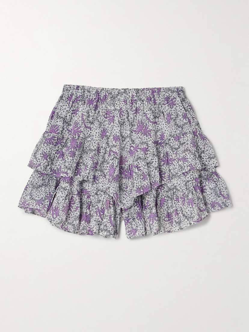 Marant Étoile Jocadia Tiered Ruffled Printed Cotton-gauze Shorts