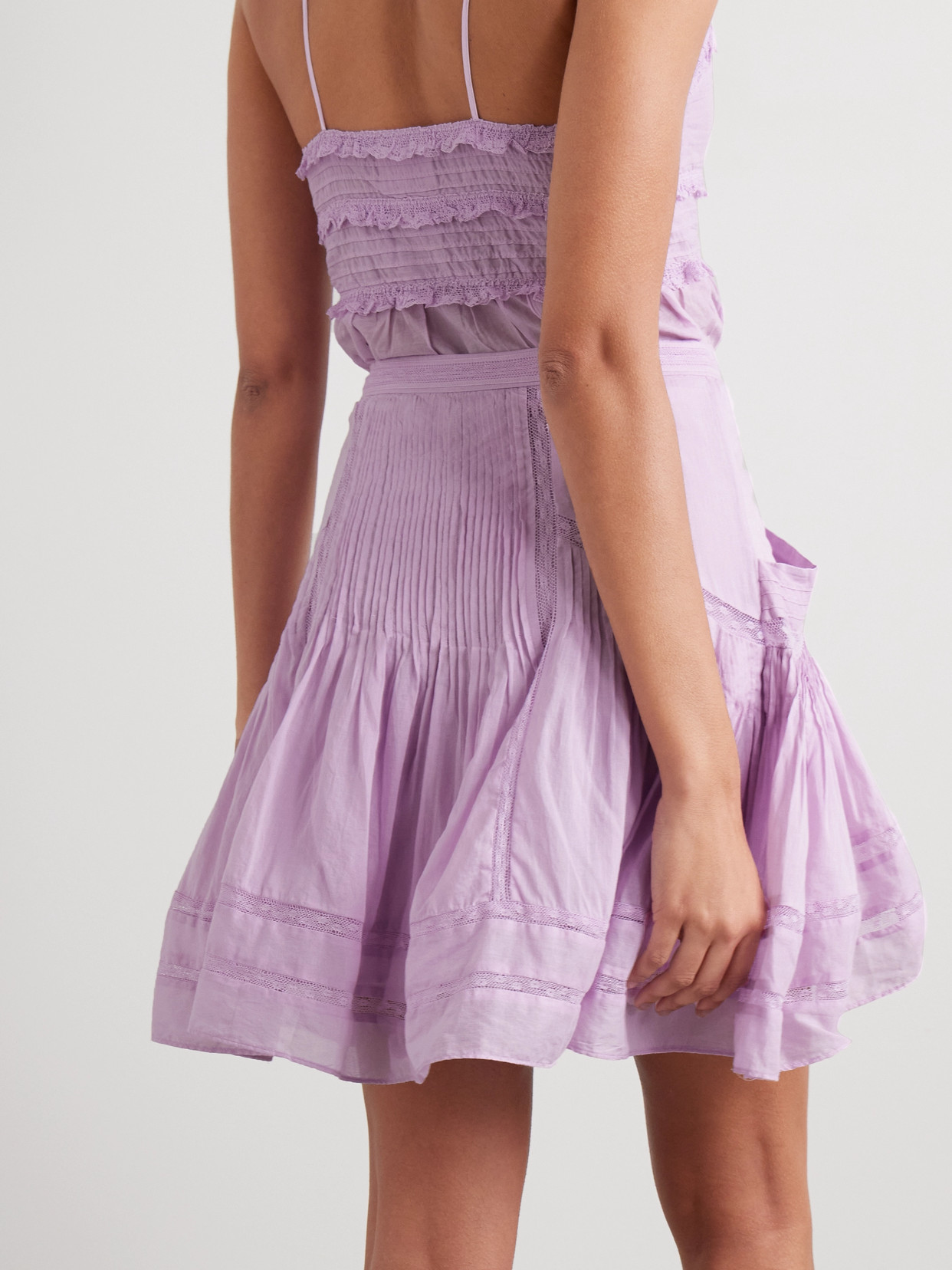 ISABEL MARANT ÉTOILE GIULIANI CROCHET-TRIMMED PINTUCKED COTTON-VOILE MINI SKIRT