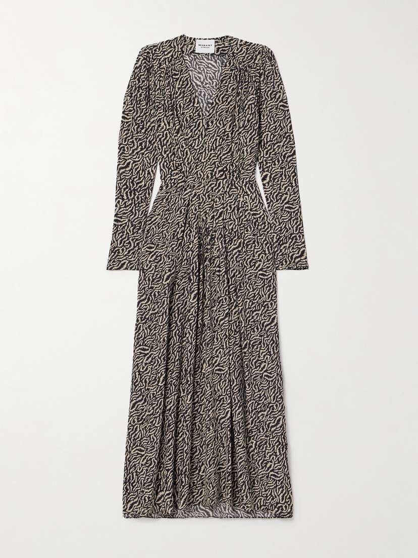 Marant Étoile Vonick Pleated Printed Crepe De Chine Maxi Dress