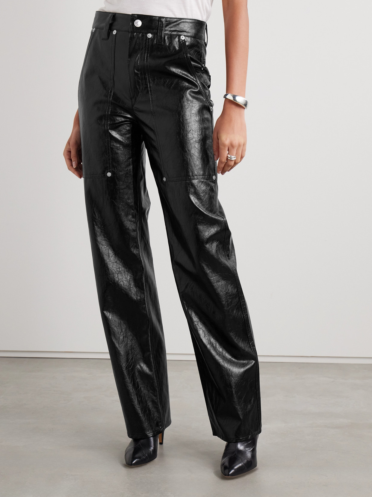 Isabel Marant Étoile Ariete Crinkled Faux Leather Straight-leg Pants In Black