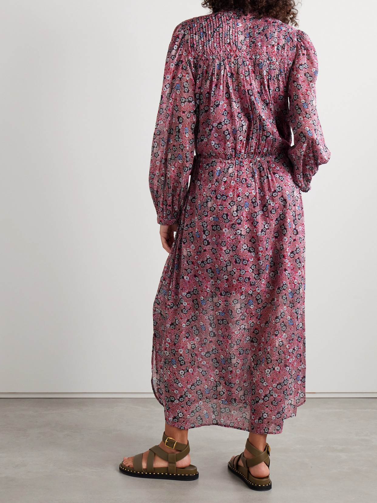 Isabel Marant Étoile Dalida Smocked Printed Cotton-blend Voile Midi Dress In Pink