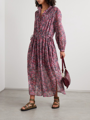 Marant Étoile Dalida smocked printed cotton-blend voile midi dress