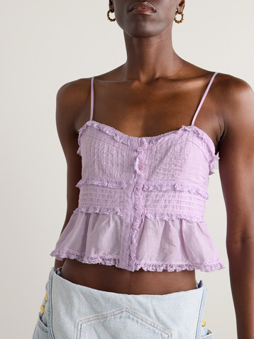 Marant Étoile Gloria crocheted lace-trimmed pintucked cotton-voile top