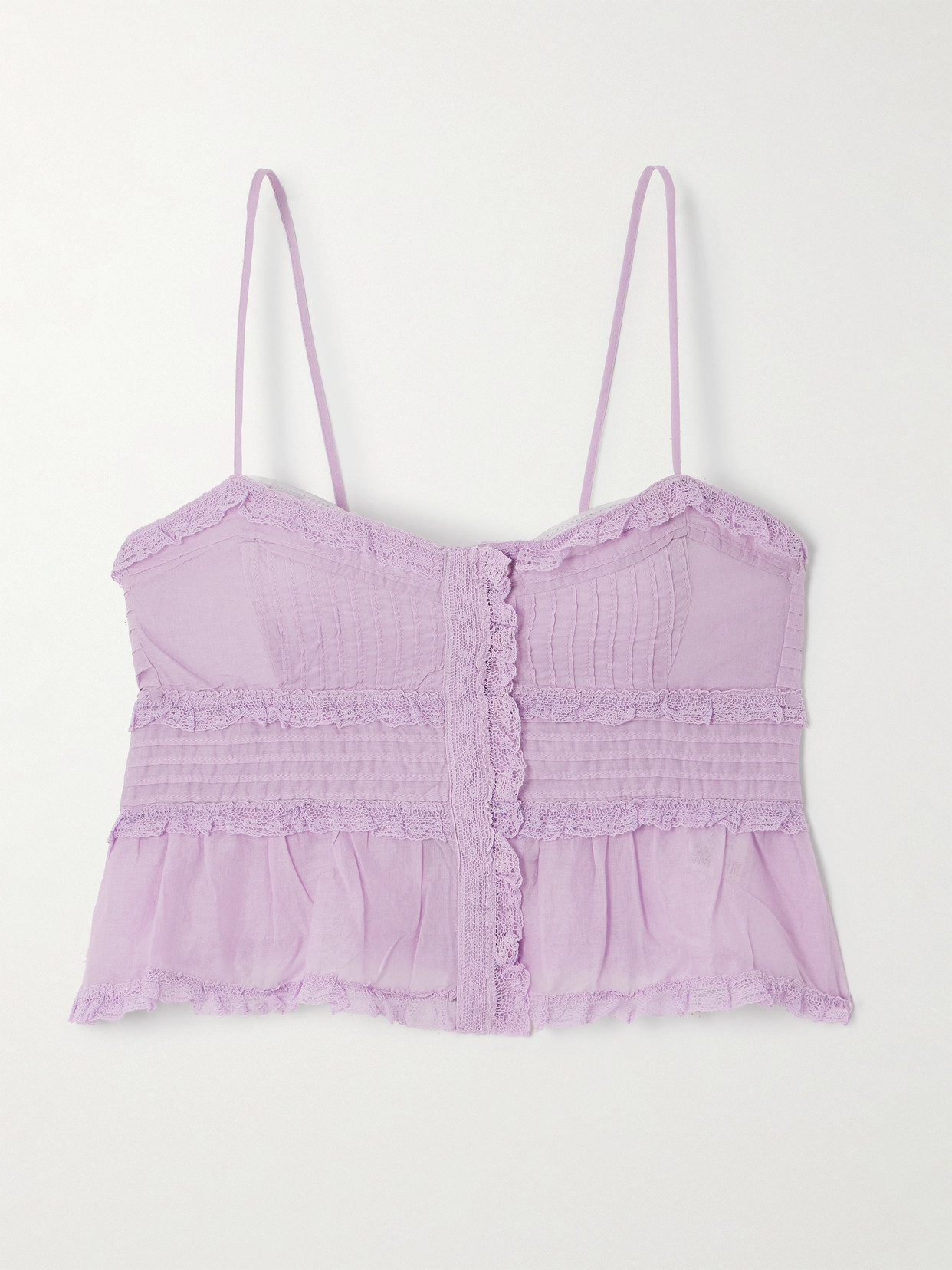 Shop Isabel Marant Étoile Gloria Crocheted Lace-trimmed Pintucked Cotton-voile Top In Purple