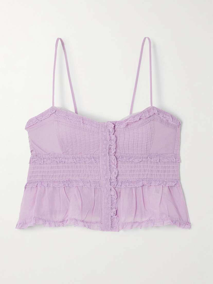 Marant Étoile Gloria Crocheted Lace-trimmed Pintucked Cotton-voile Top