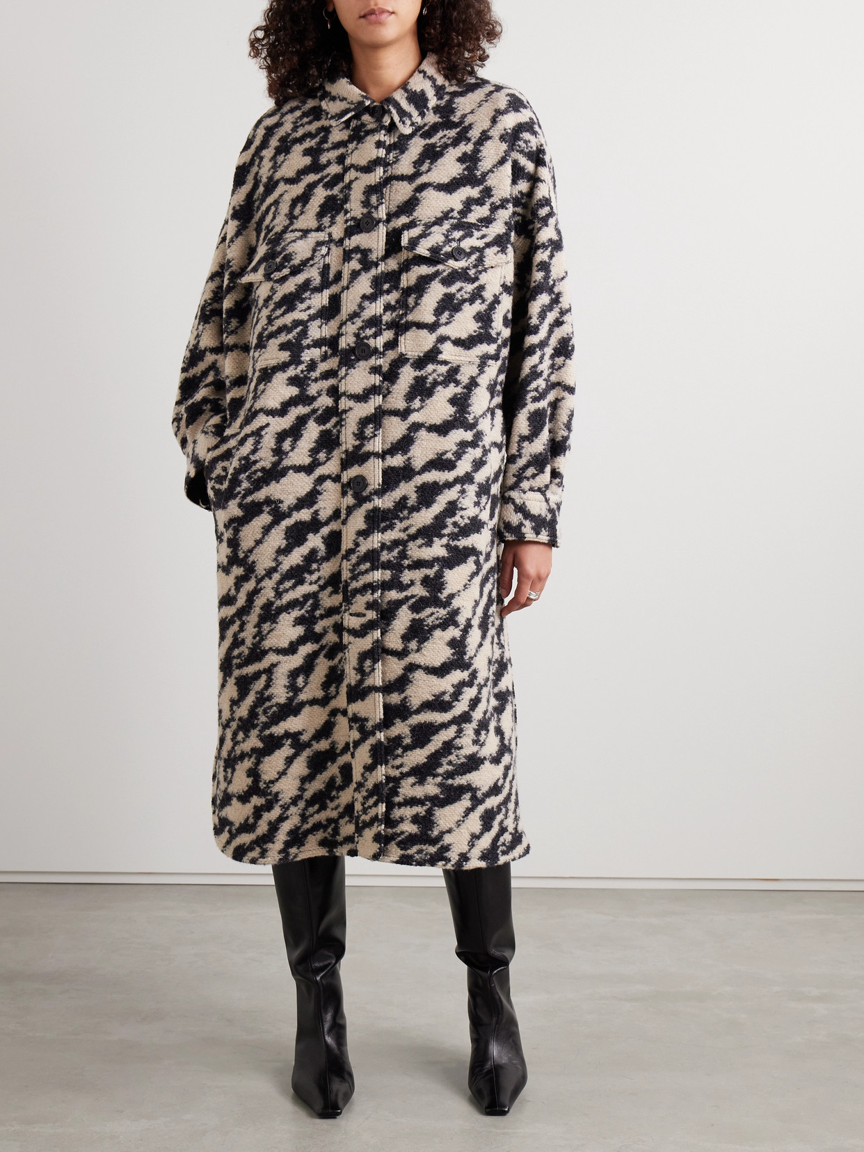 Isabel Marant Étoile Fontizi Oversized Wool-blend Jacquard Coat In Black