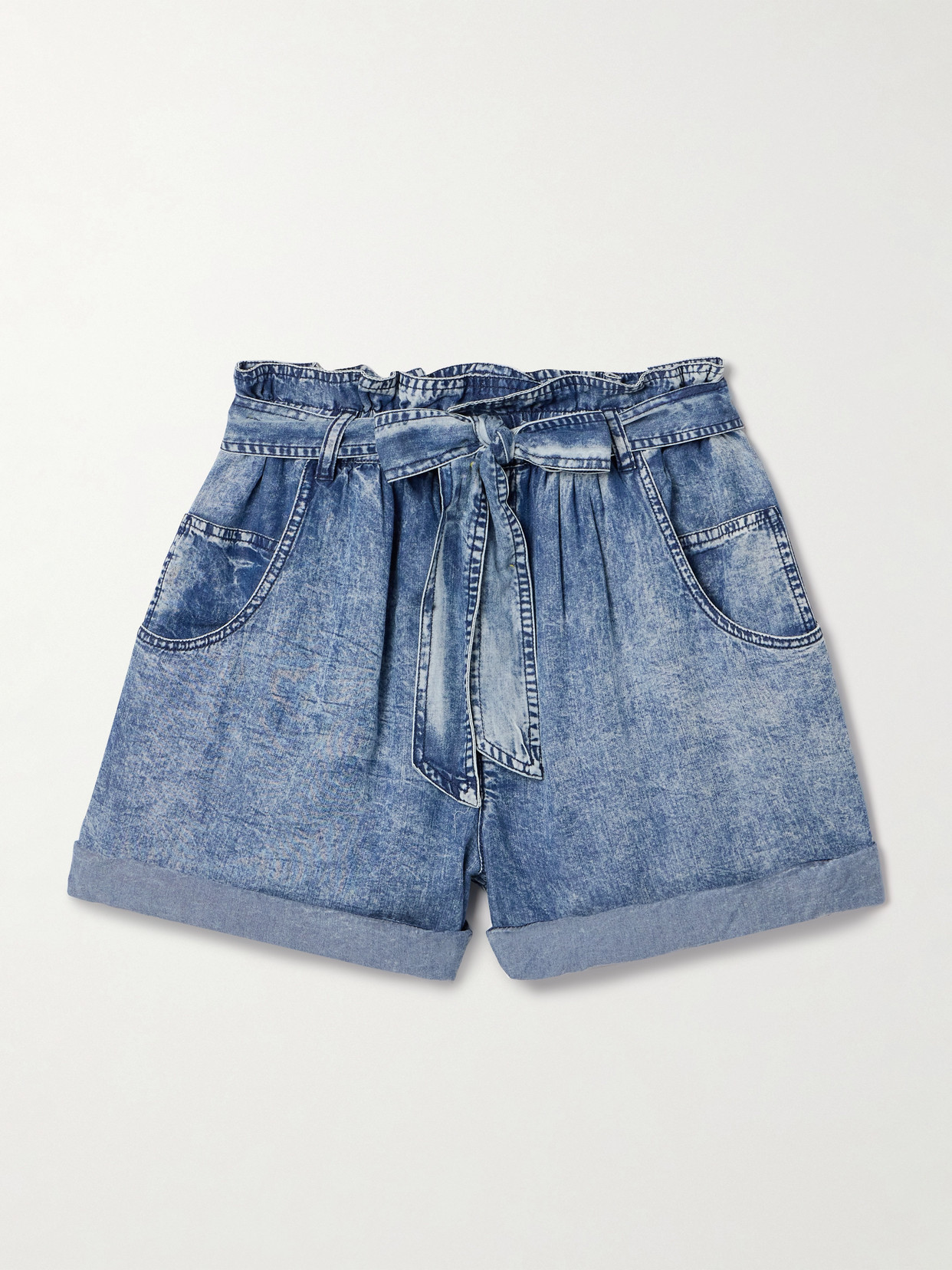 Isabel Marant Étoile Pierine Belted Lenzing™ Lyocell-chambray Shorts In Blue