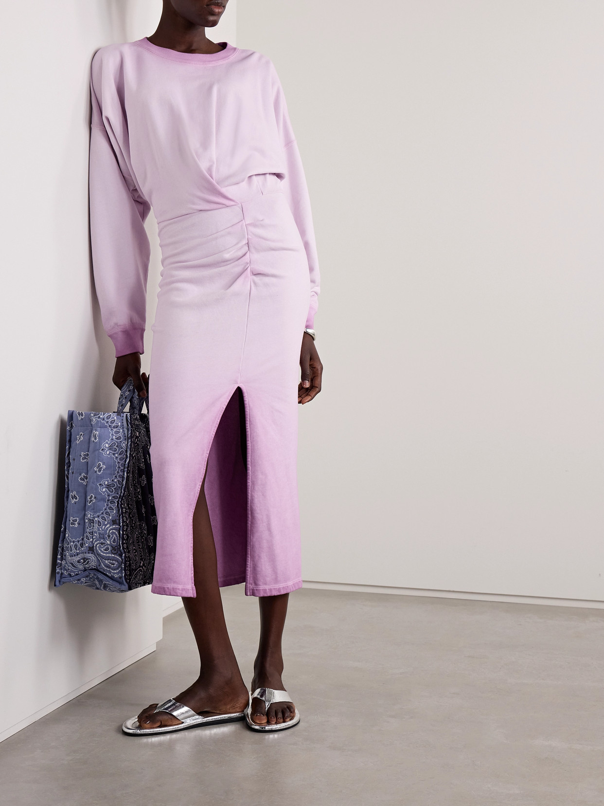Isabel Marant Étoile Salomon Dégradé Ruched Cotton-jersey Midi Dress In Purple