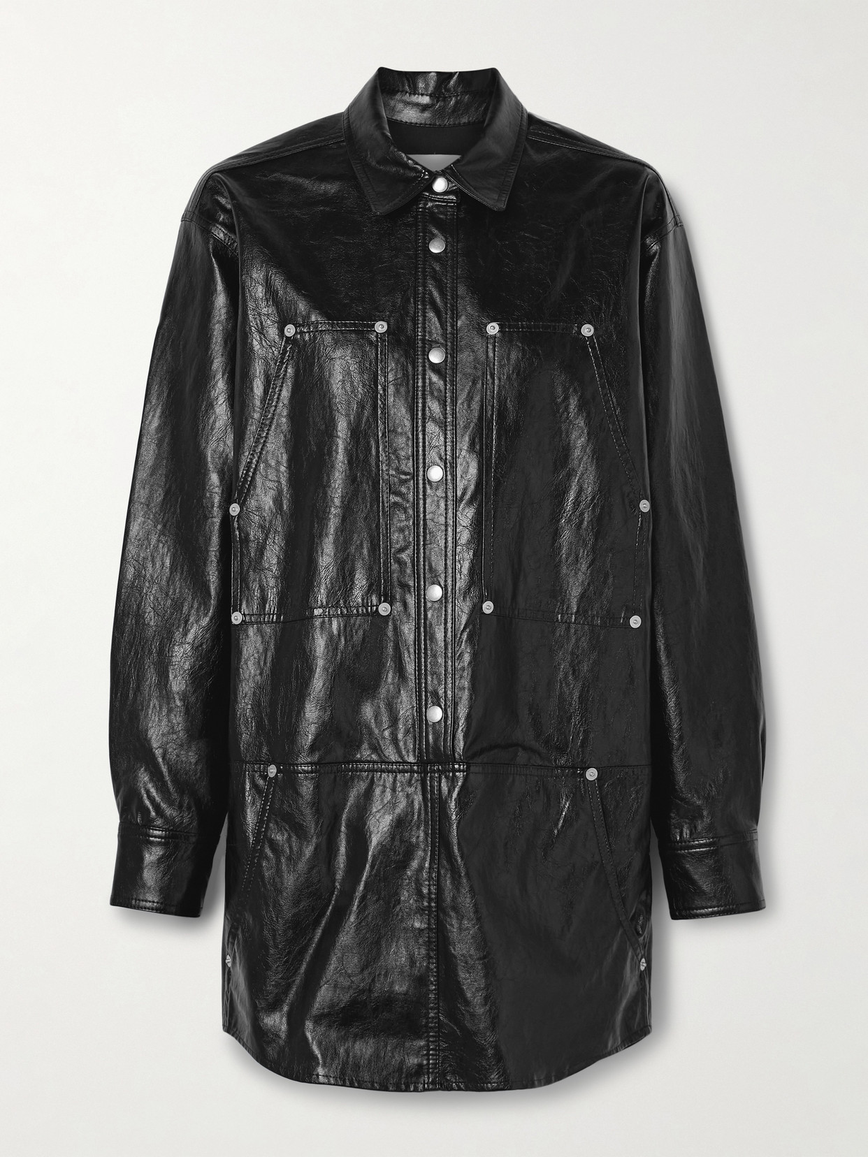 Marant Étoile - Ayali Crinkled-faux Leather Mini Shirt Dress - Black