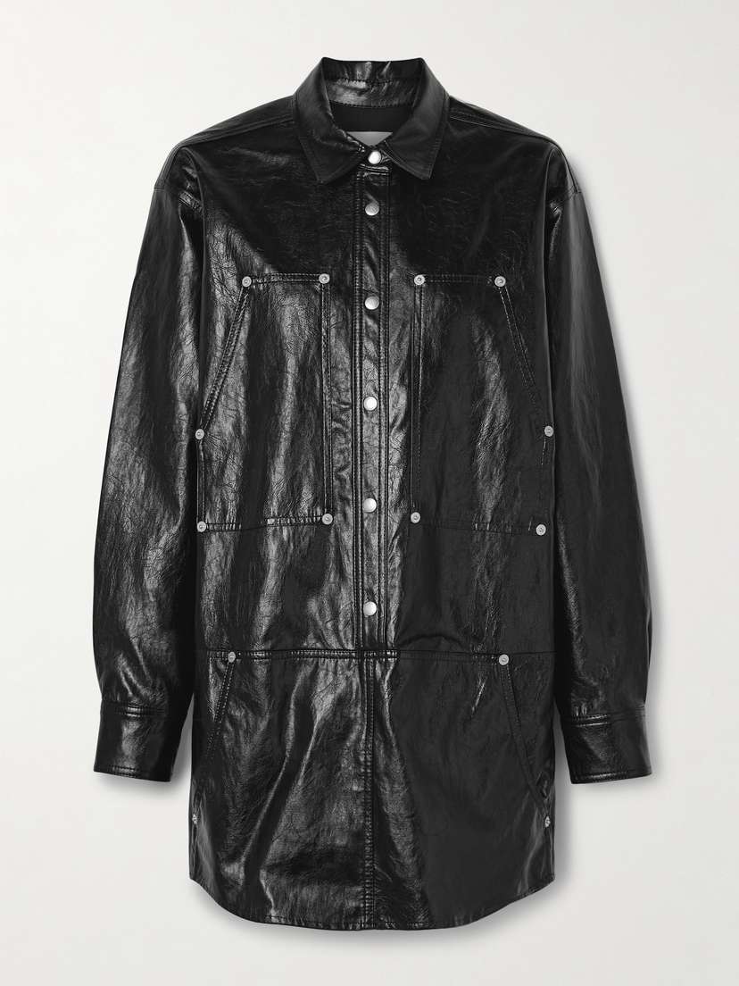 Marant Étoile Ayali Crinkled-faux Leather Mini Shirt Dress
