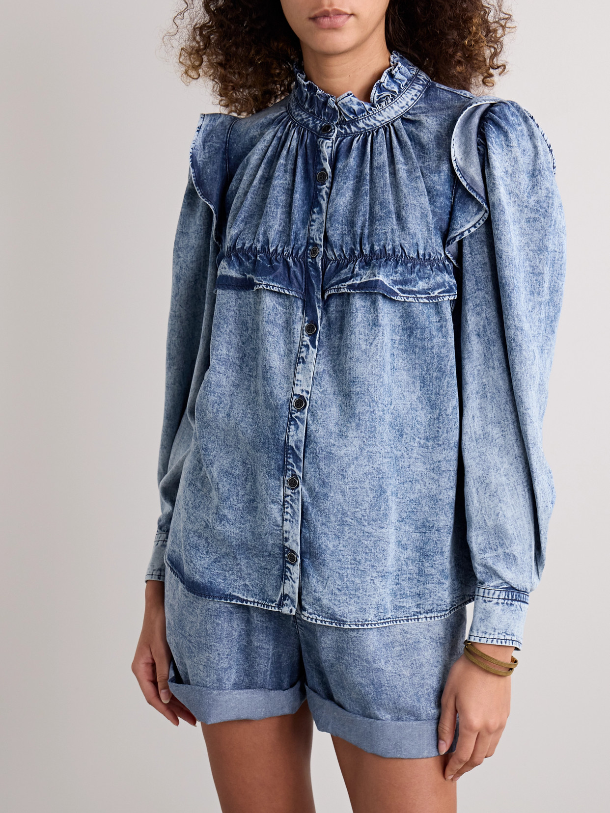 Marant Étoile - Idety Ruffled Lenzing Lyocell Chambray Shirt