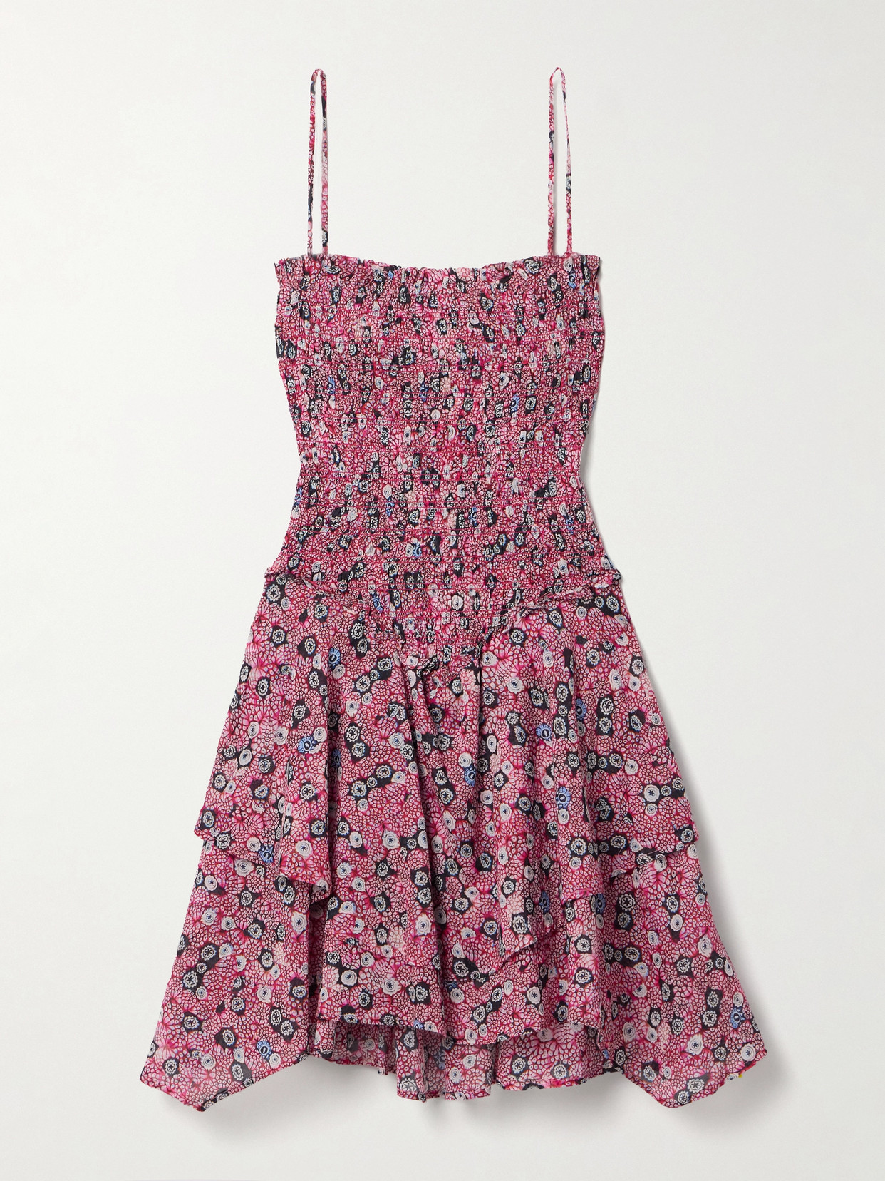 ISABEL MARANT ÉTOILE ANKA SHIRRED TIERED PRINTED COTTON-VOILE MINI DRESS