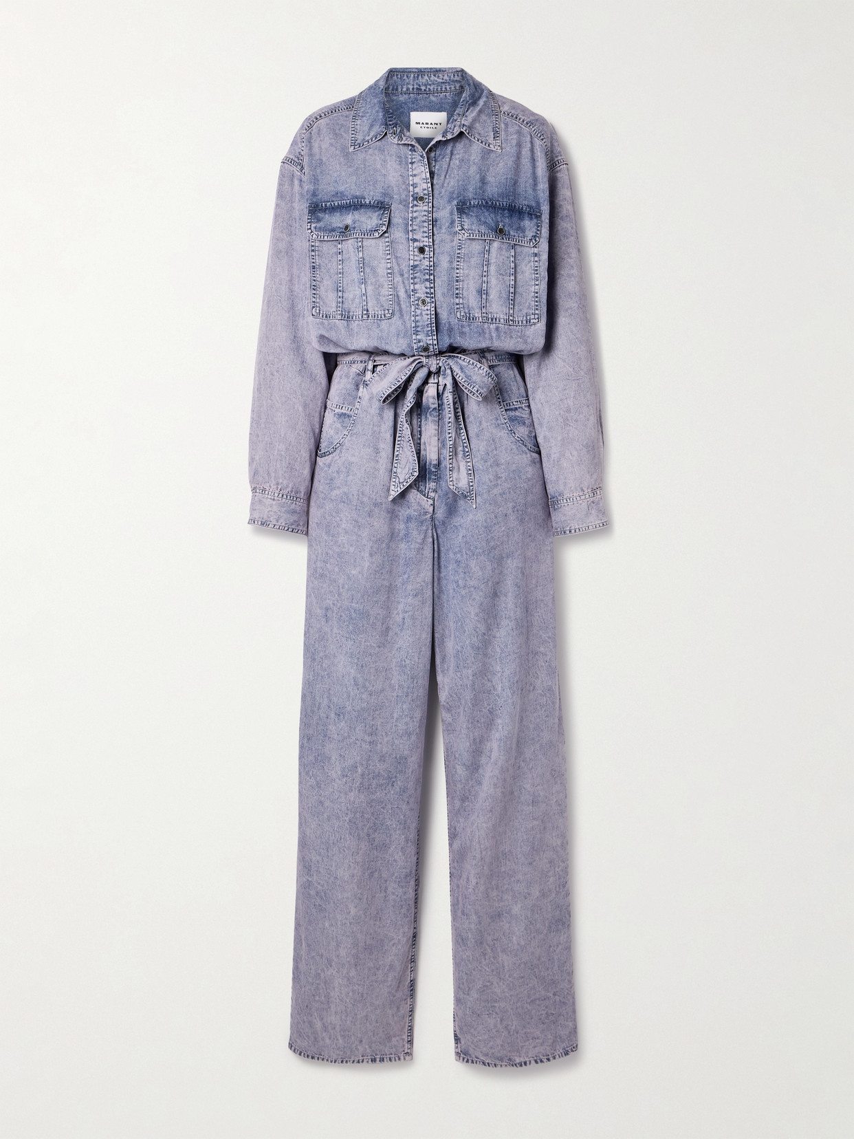 Isabel Marant Étoile Paige Belted Acid-wash Lyocell-chambray Jumpsuit In Blue