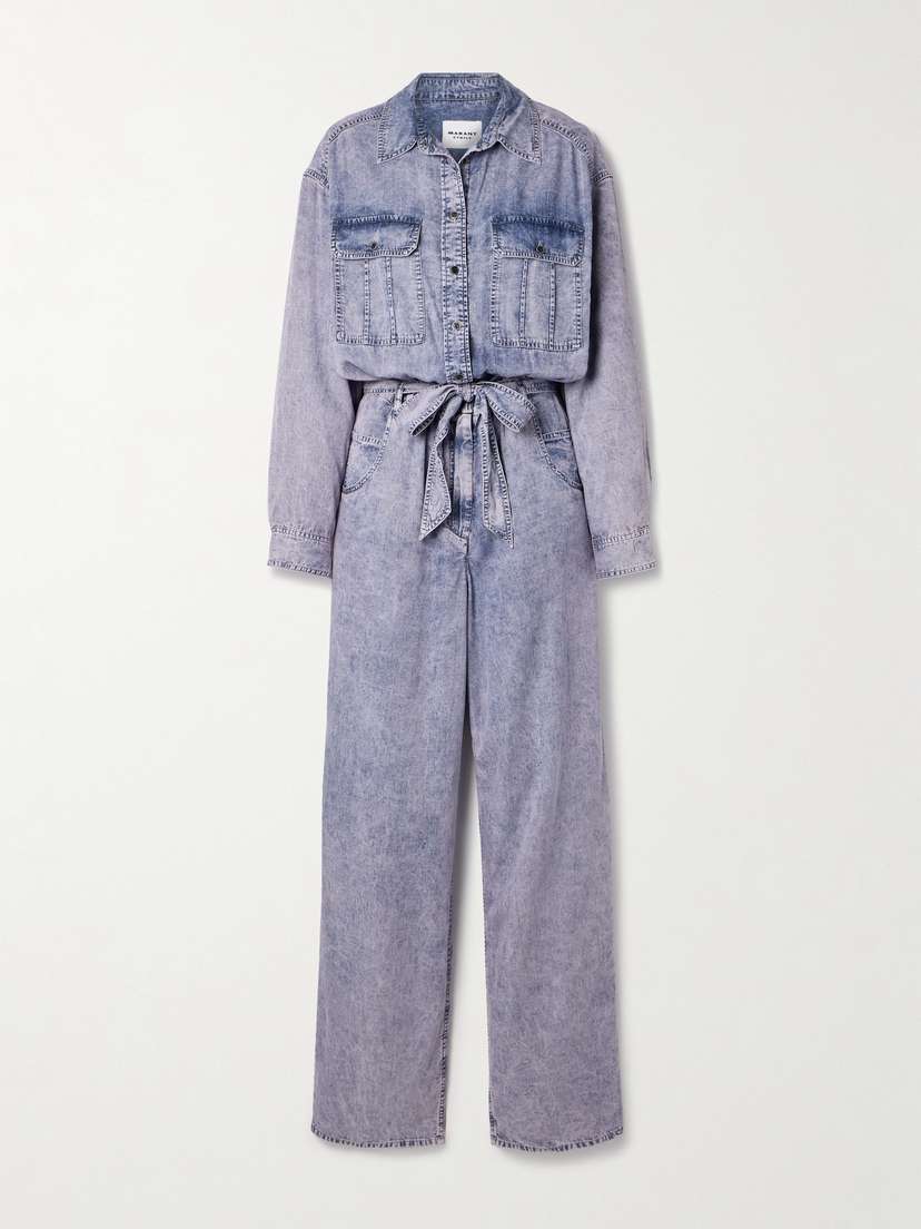 Marant Étoile Paige Belted Acid-wash Lyocell-chambray Jumpsuit