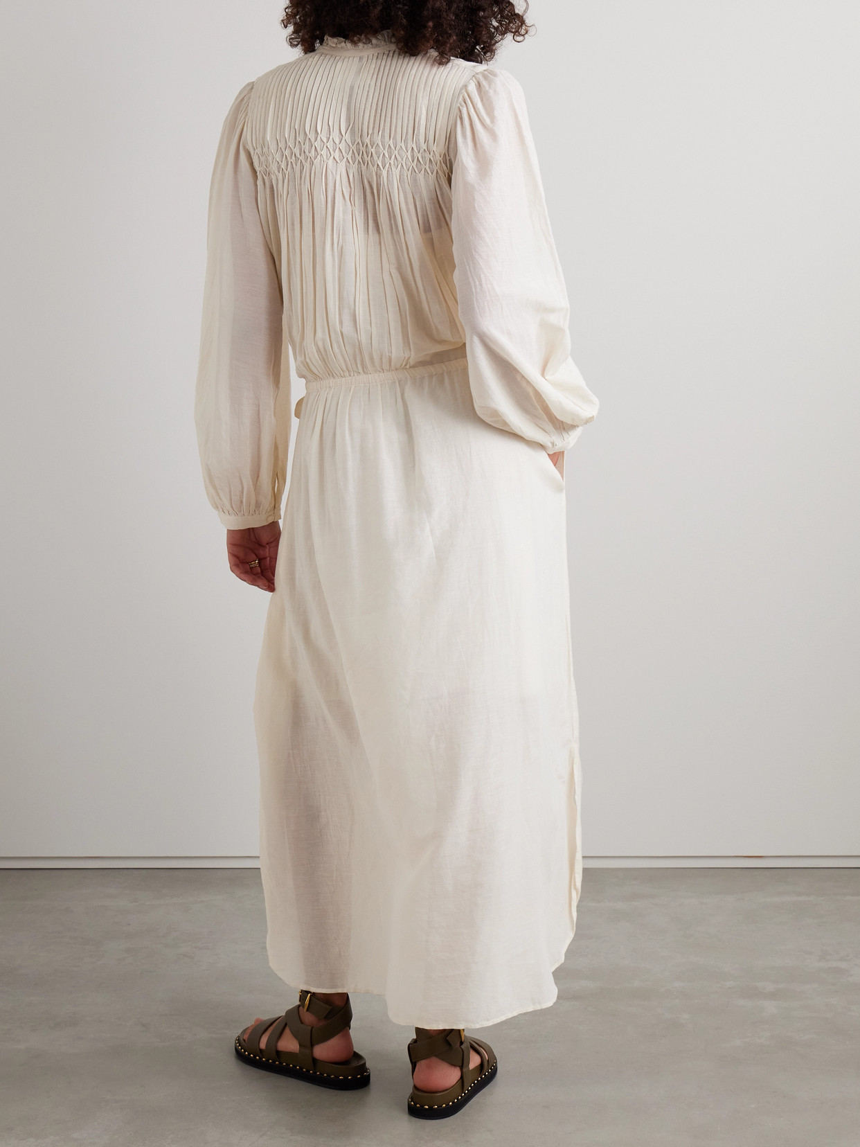 ISABEL MARANT ÉTOILE DALIDA SMOCKED COTTON-BLEND VOILE MIDI DRESS