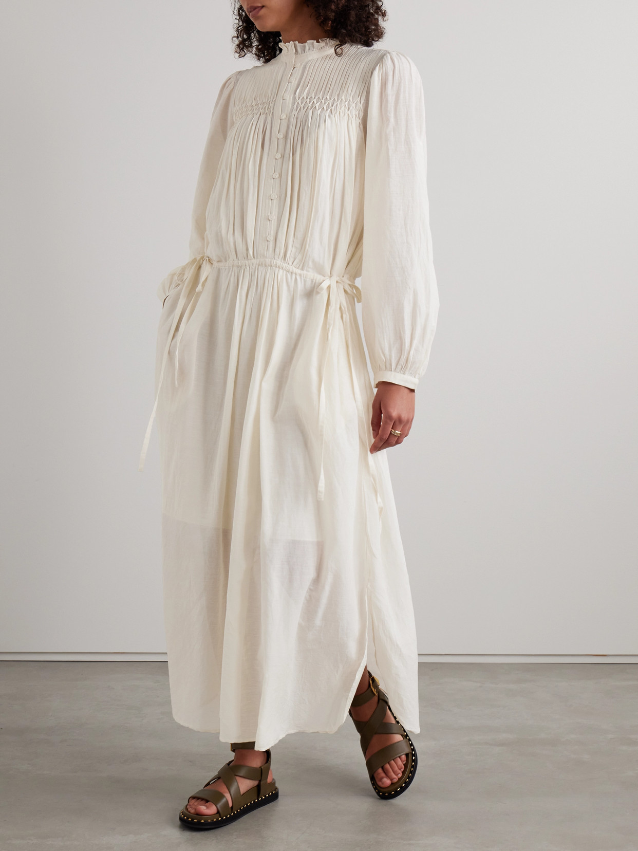 ISABEL MARANT ÉTOILE DALIDA SMOCKED COTTON-BLEND VOILE MIDI DRESS