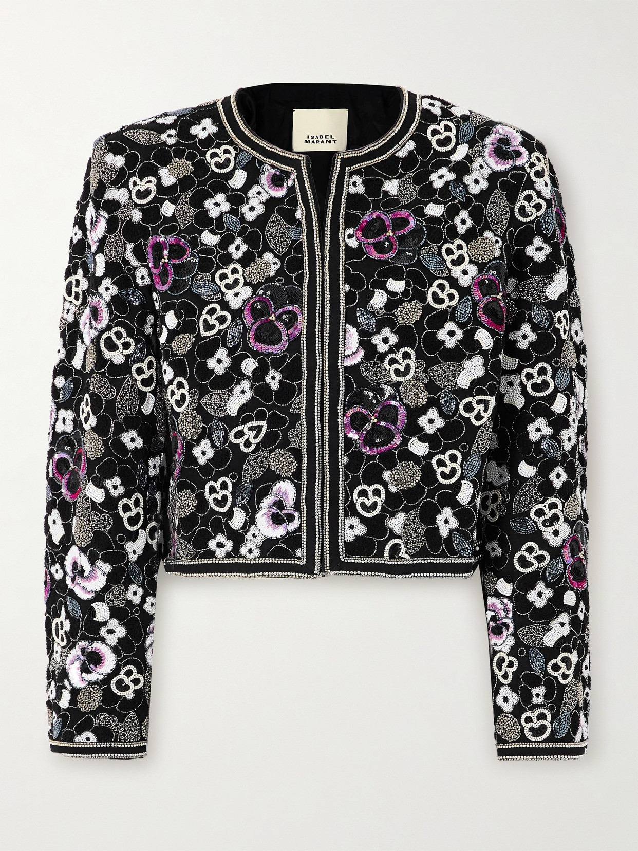 Isabel Marant Aurely Embellished Bouclé-trimmed Cotton-twill Jacket In Black