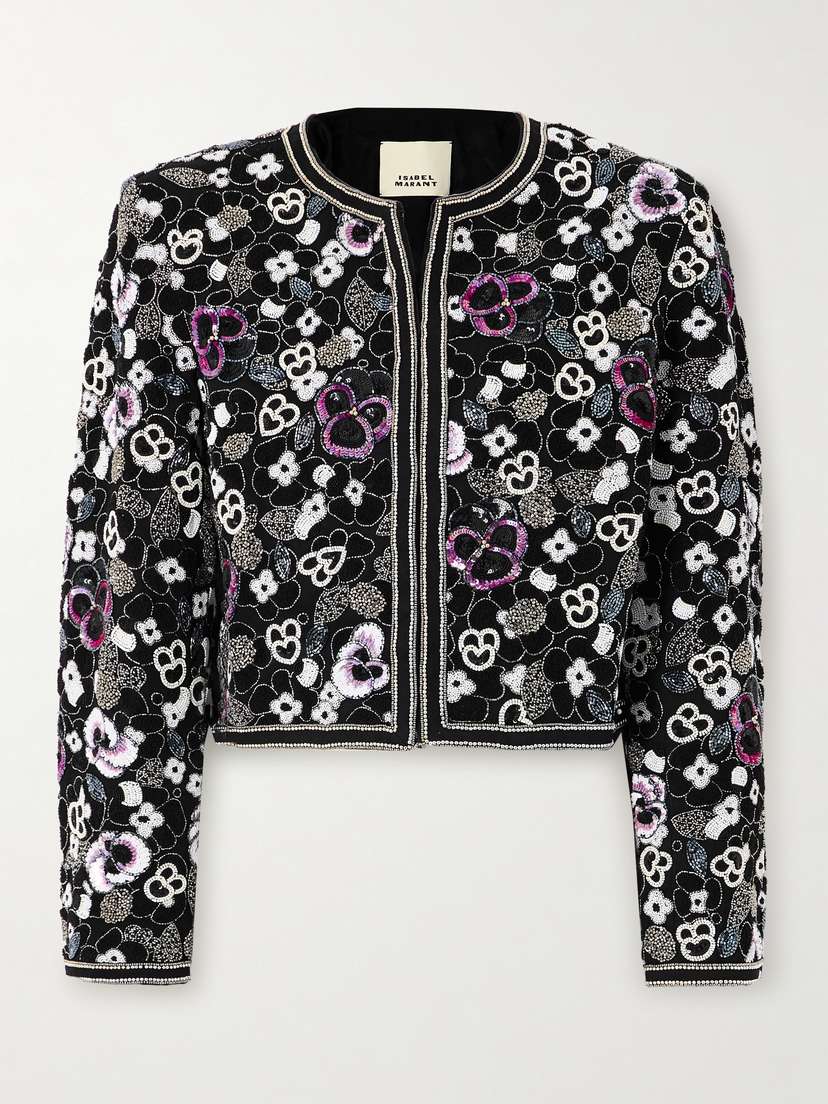 Isabel Marant Aurely Embellished Bouclé-trimmed Cotton-twill Jacket