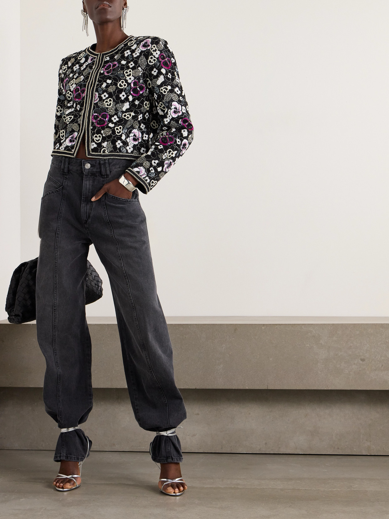 Aurely Embellished Bouclé-Trimmed Cotton-Twill Jacket