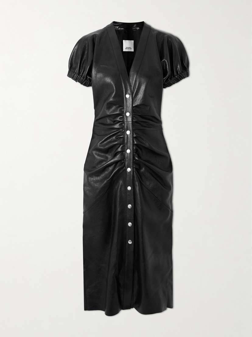 Isabel Marant Carly Ruched Leather Midi Dress