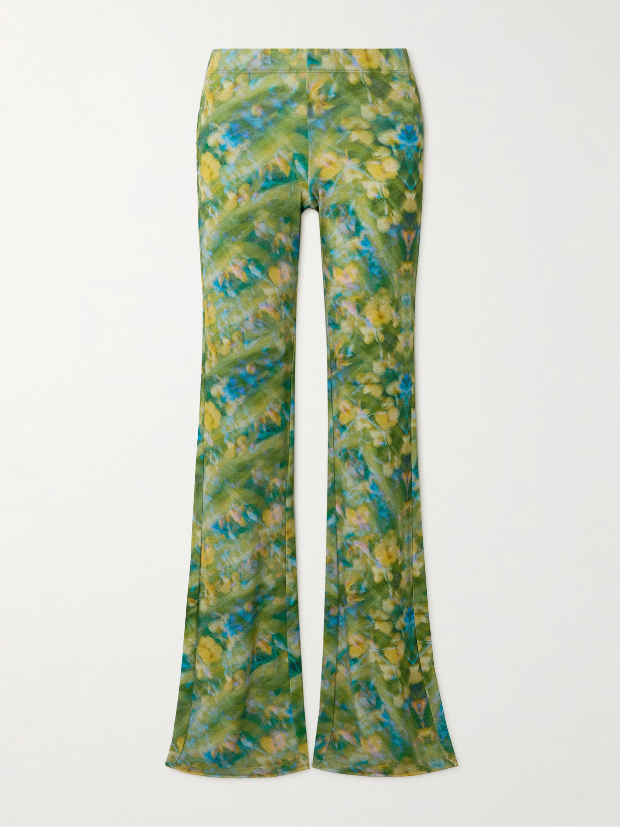 Siedres Floral-print Stretch-jersey Flared Pants In Green