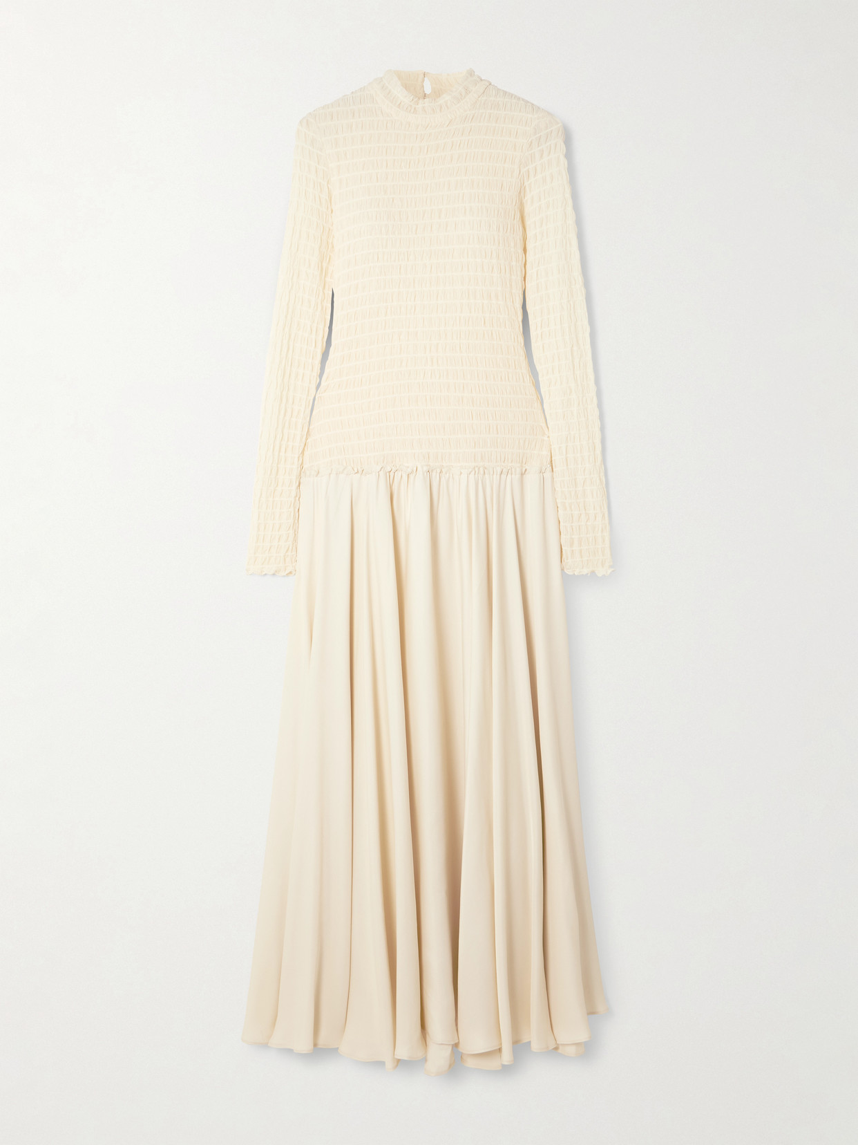 Siedres Feja Open-back Shirred Stretch-mesh And Satin-jersey Midi Dress In Ecru