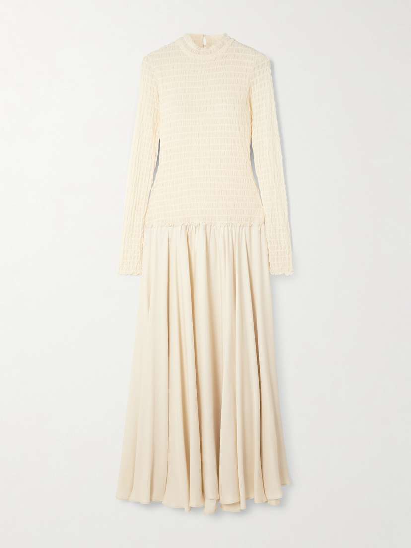 SIEDRÉS Feja Open-back Shirred Stretch-mesh And Satin-jersey Midi Dress