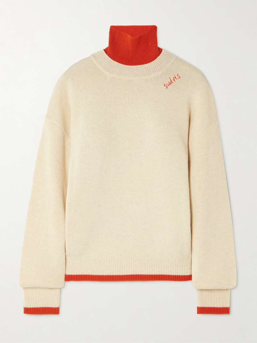 SIEDRÉS Layered Embroidered Knitted Turtleneck Sweater
